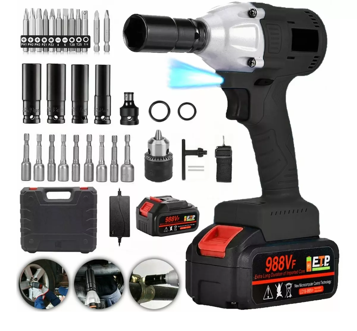 Llave De Impacto Inalámbrico Kit Electrica 500nm Con Batería Negro/Plata