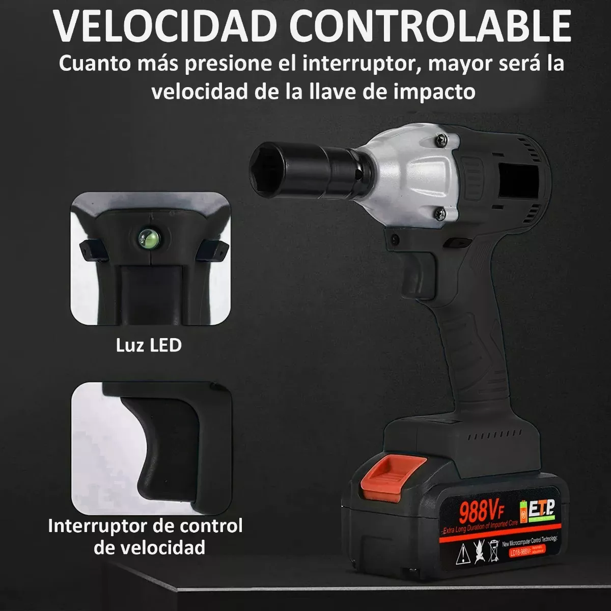 Llave De Impacto Inalámbrico Kit Electrica 500nm Con Batería Negro/Plata