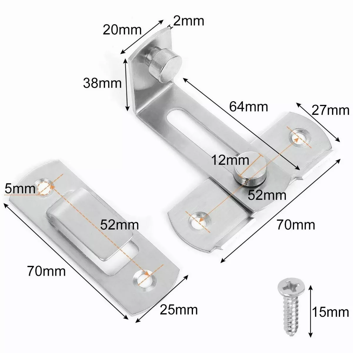 PESTILLO PARA PUERTA ÁNGULO DE 5.8 X 5.5 X 5.7 CM PLATA