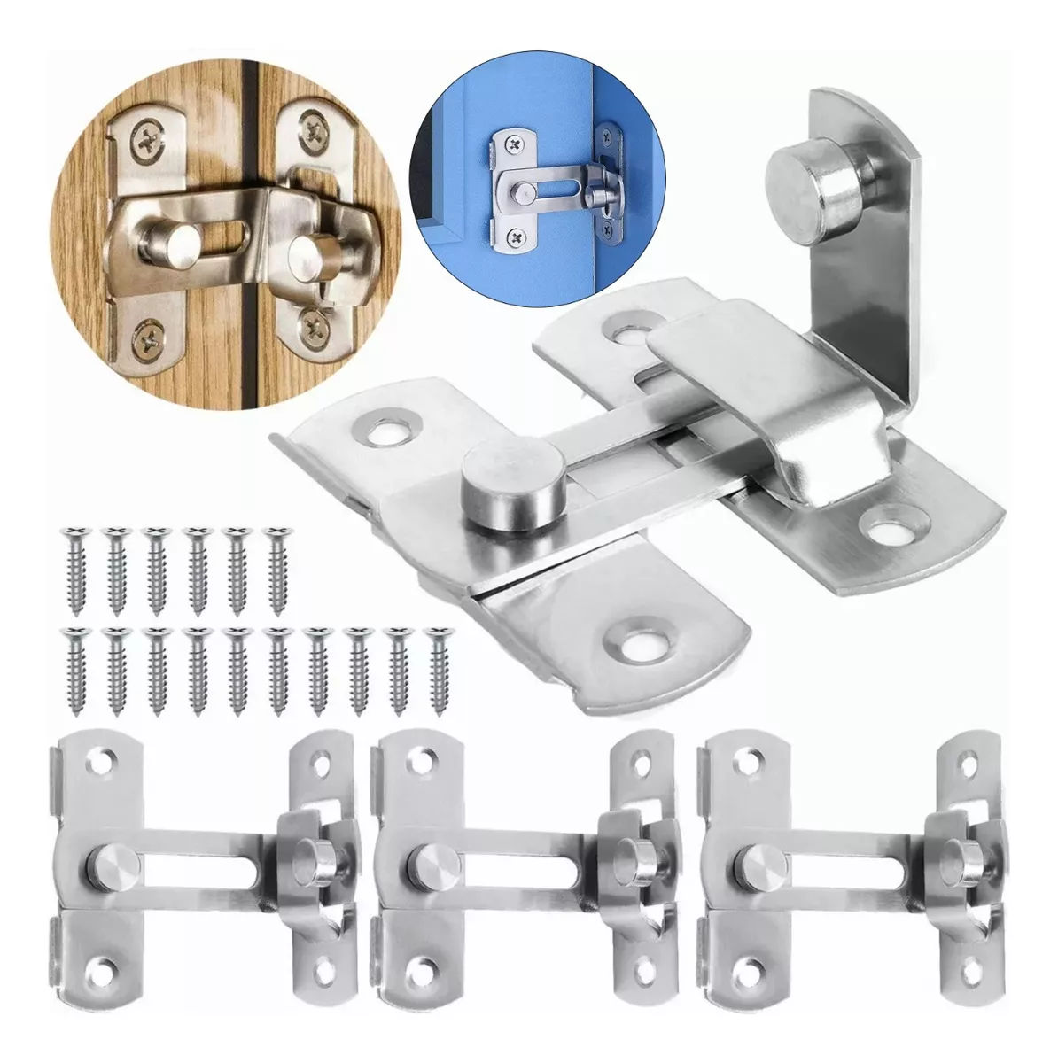 Cerradura Ángulo Recto Puerta Pestillo Seguridad 4 Pcs Plata