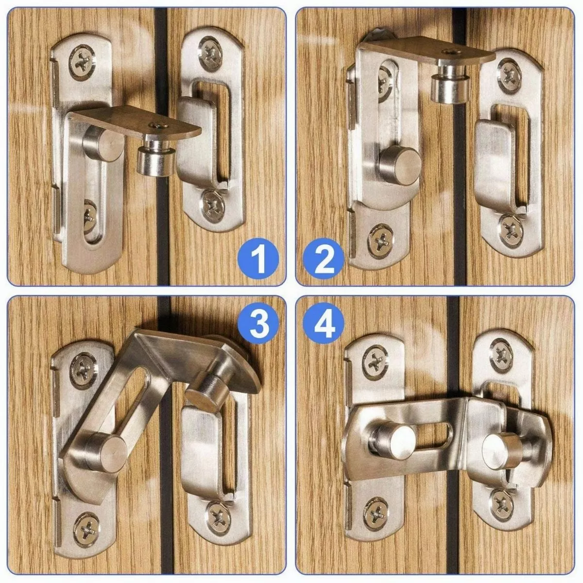 Cerradura Ángulo Recto Puerta Pestillo Seguridad 4 Pcs Plata