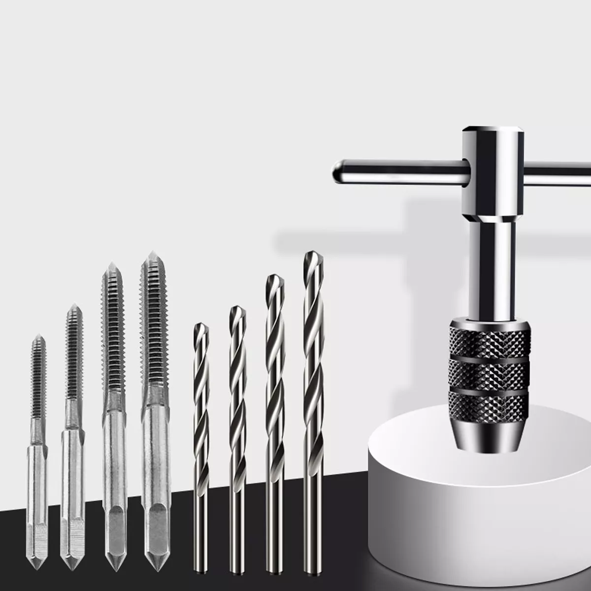 5 Machuelos Con Maneral Brocas Para Rosca Roscador M3 - M8 Gris