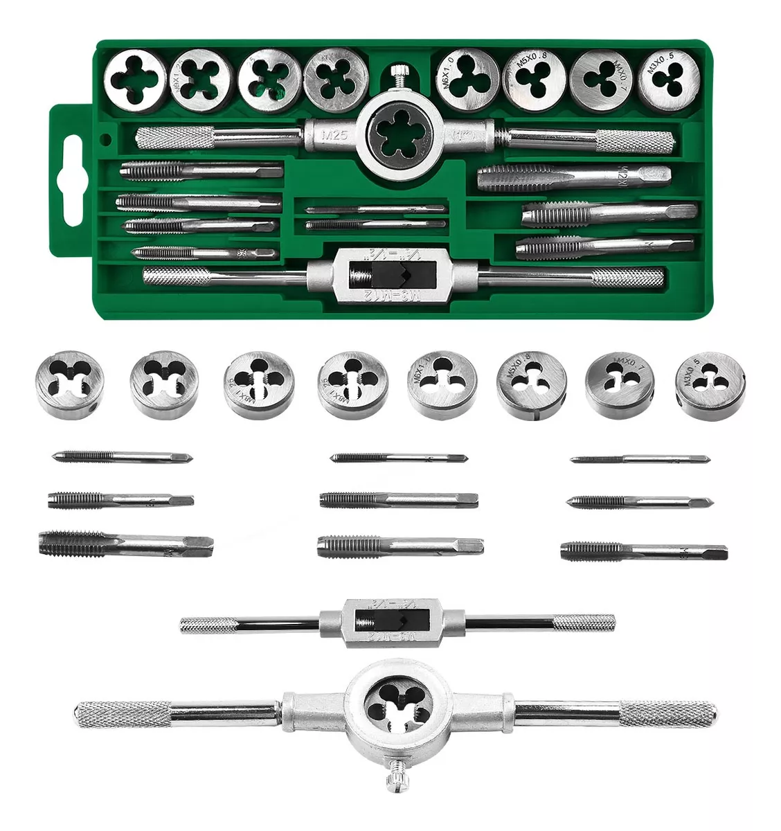 20pcs Kit De Machuelos Con Maneral Broca Ajustable Estuche Verde