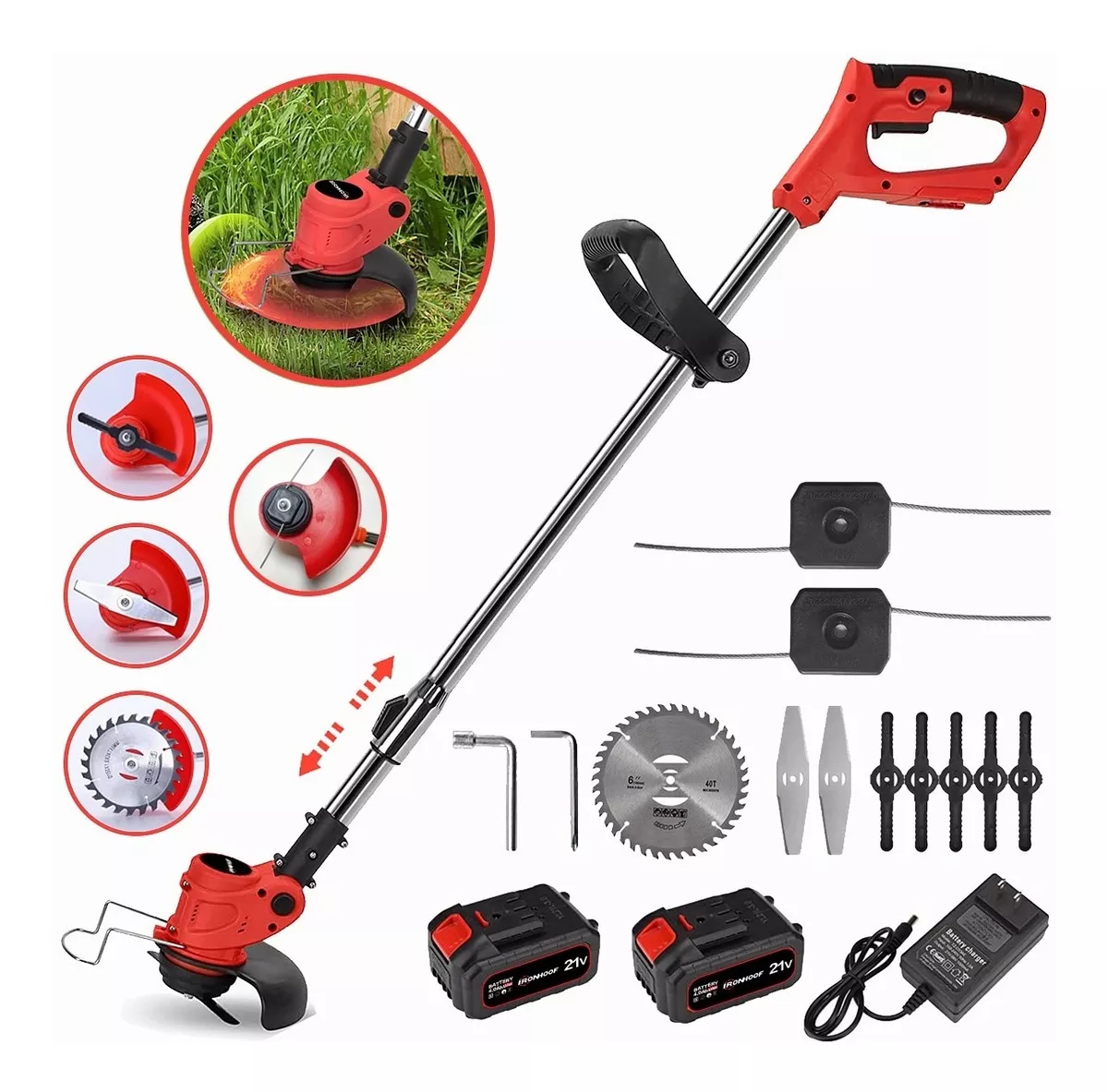 Desbrozadora Eléctrica Cortadora De Césped 21v Con 2 Batería