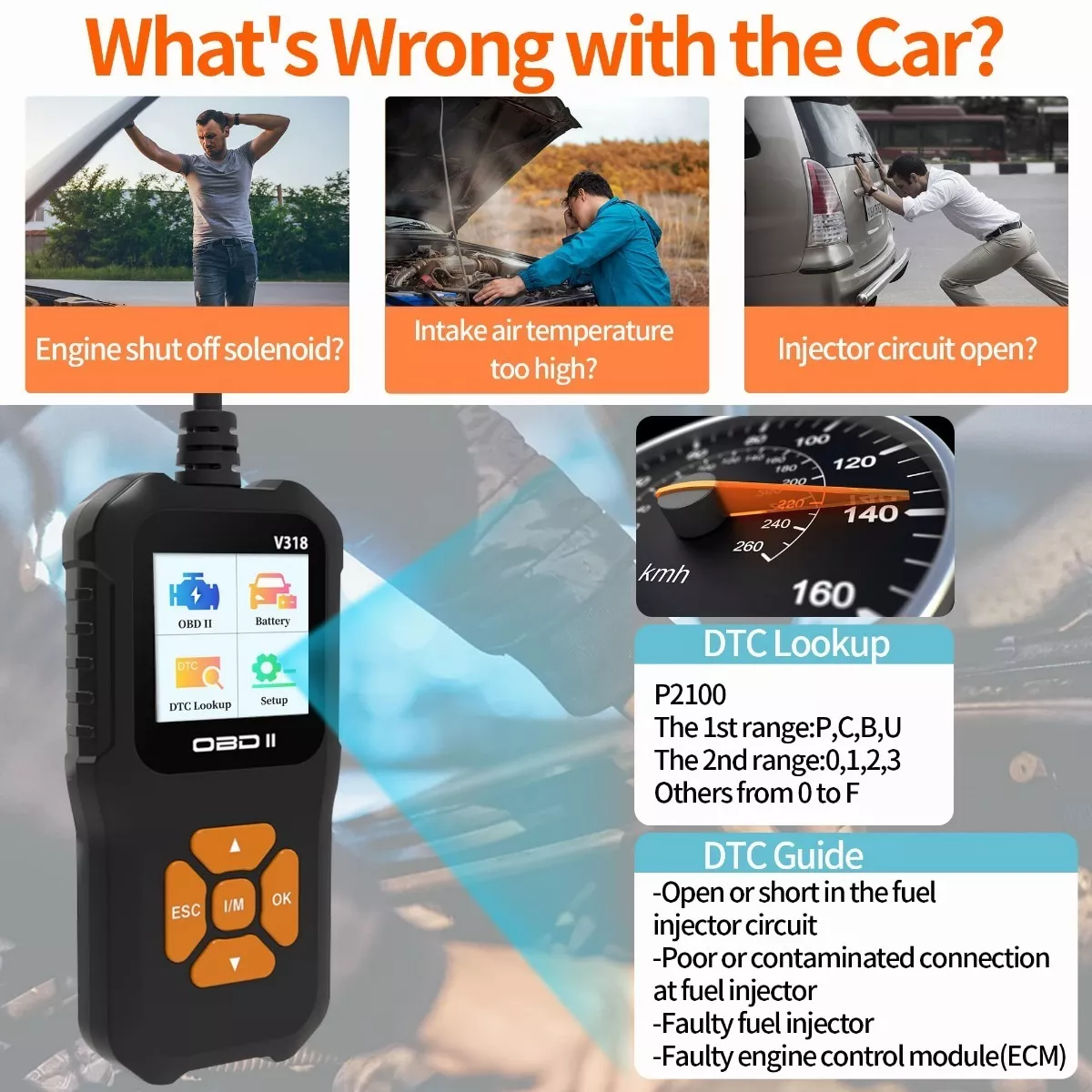 Escaner Automotriz Obd2 Can O2 Sensor I/m Leer Borrar Código Negro  botones naranjas