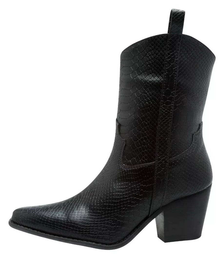 Bota Vaquera Fashion Terminado Tela Negro