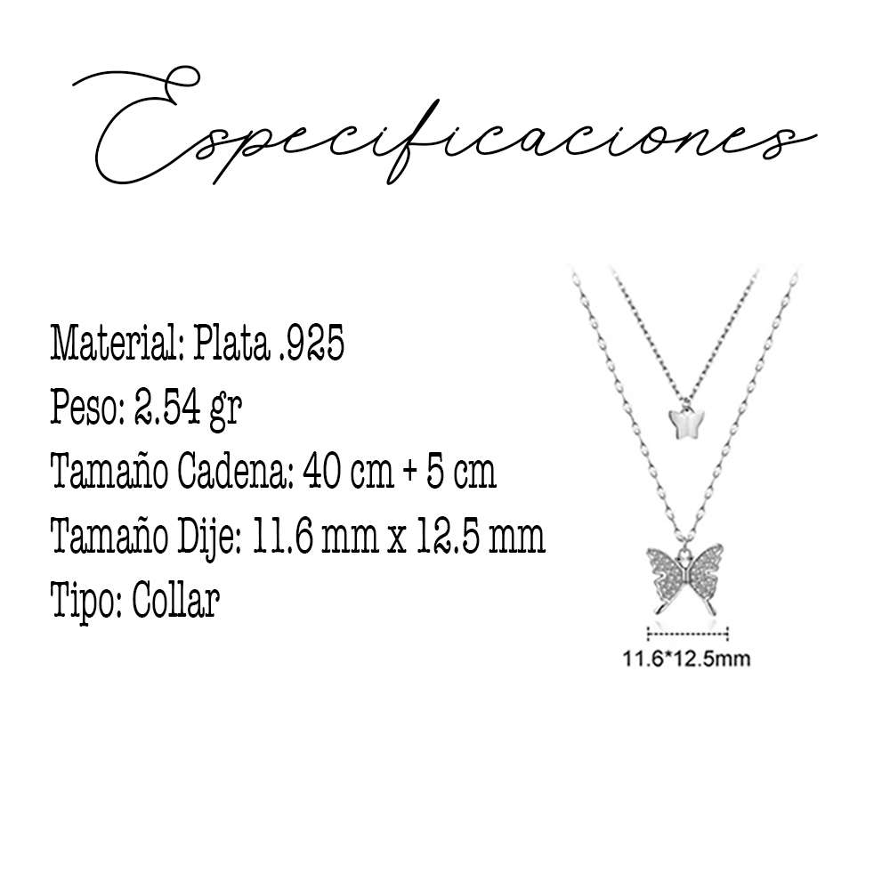 Collar doble con dijes de mariposa en Plata 925.