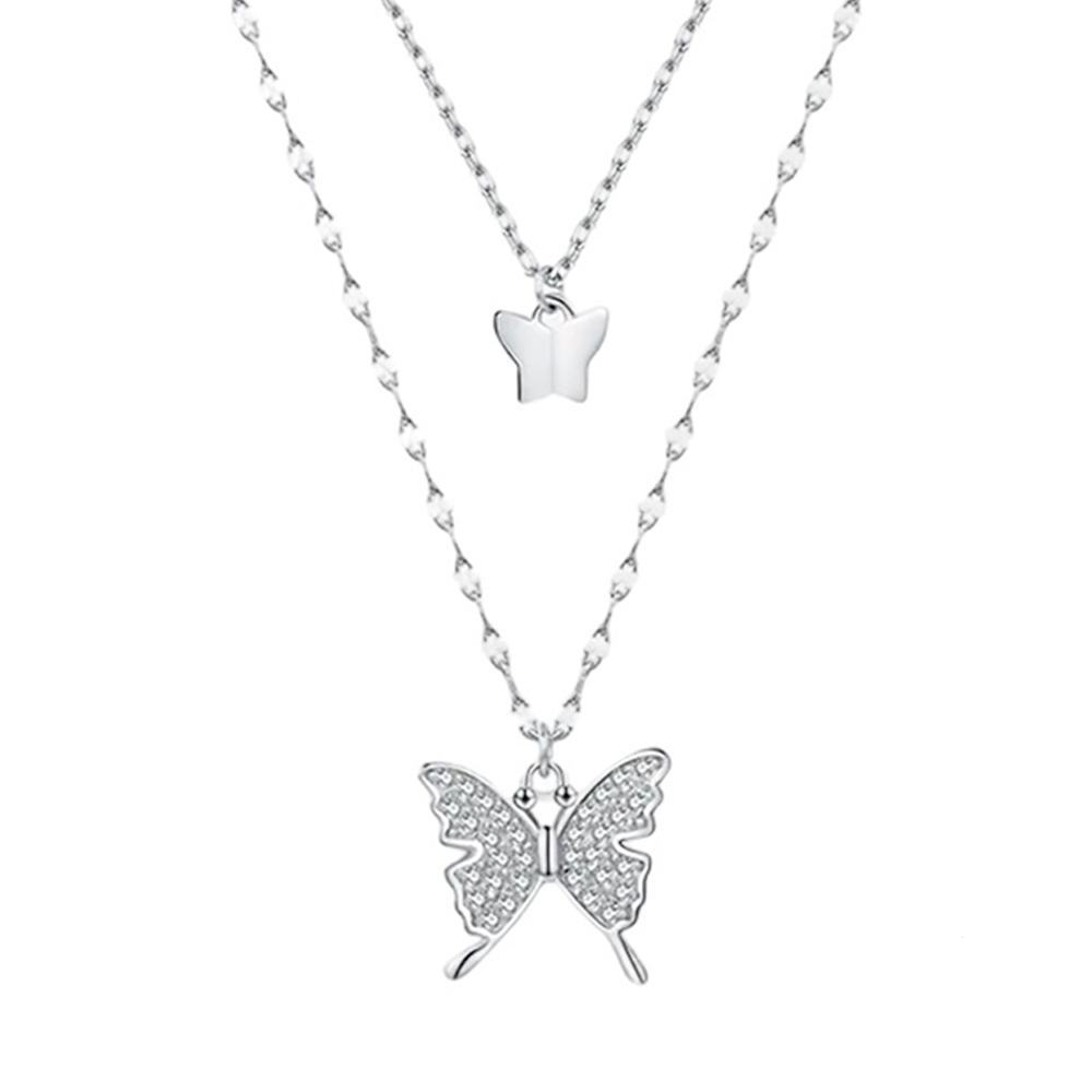 Collar doble con dijes de mariposa en Plata 925.
