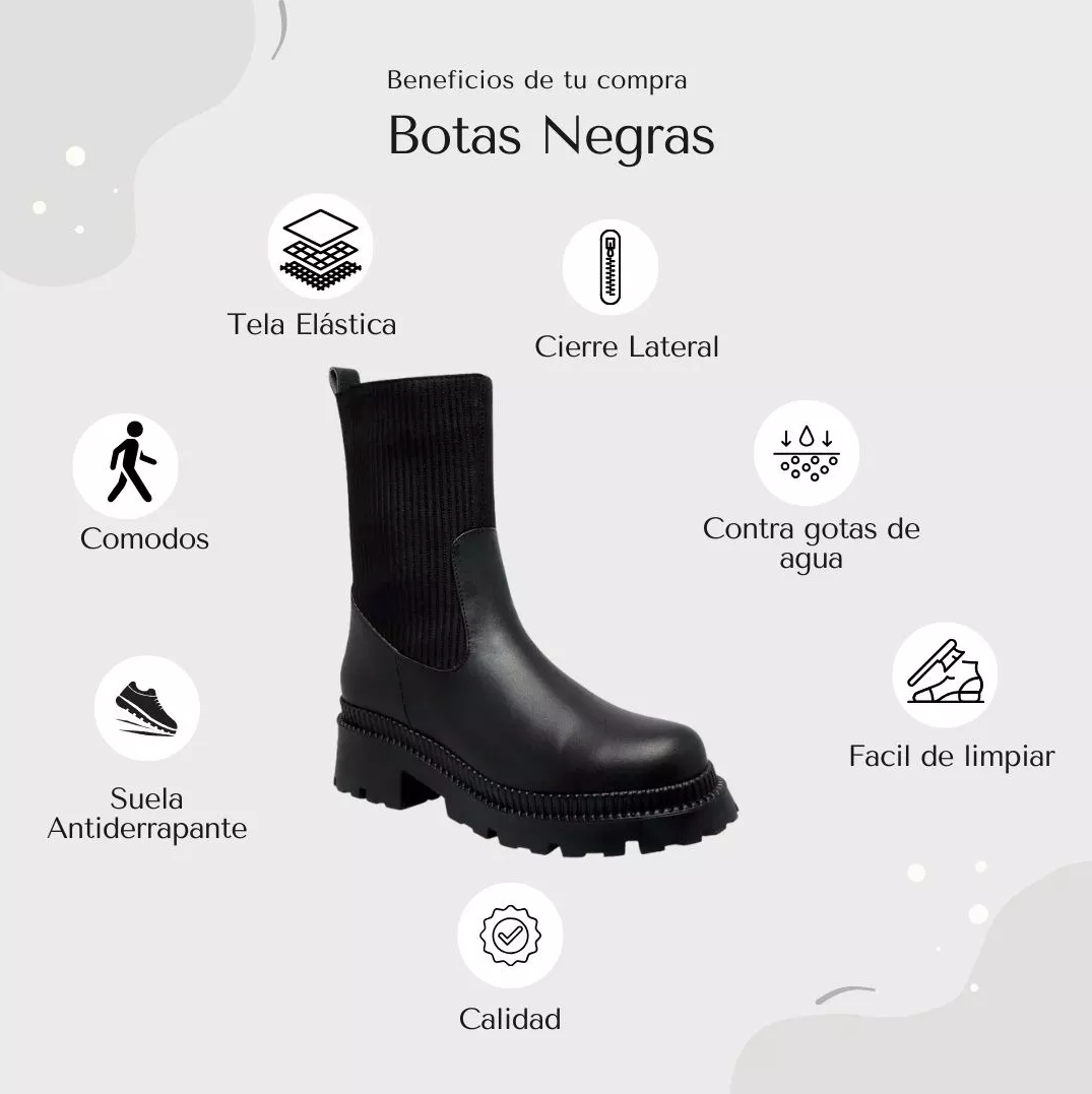 Bota negra larga tipo calcetín para dama