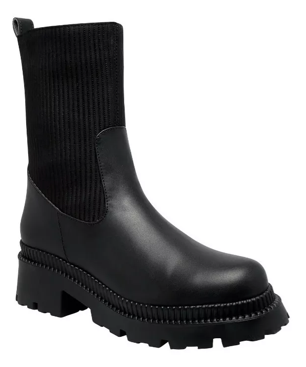 Bota negra larga tipo calcetín para dama