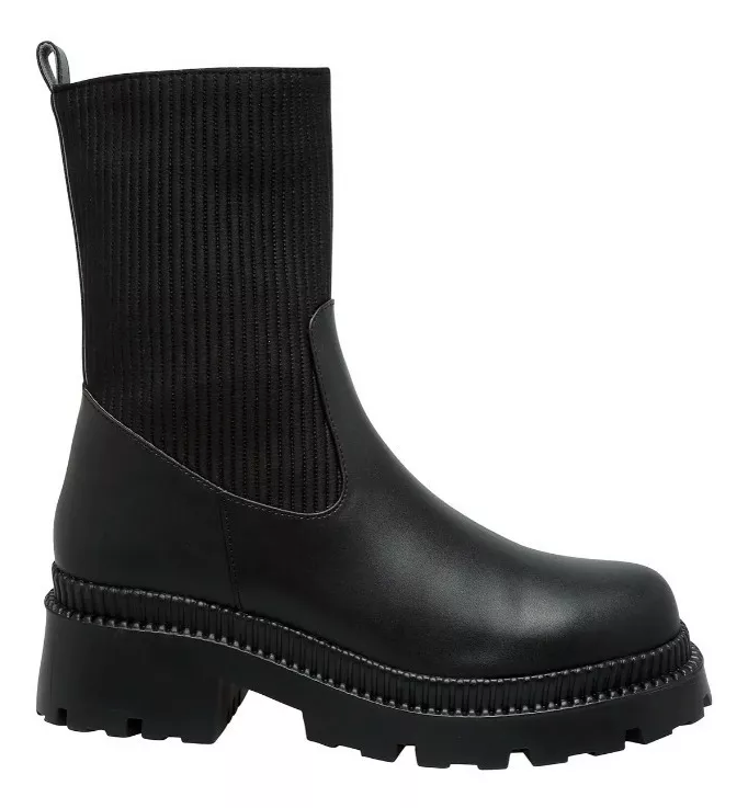 Bota negra larga tipo calcetín para dama