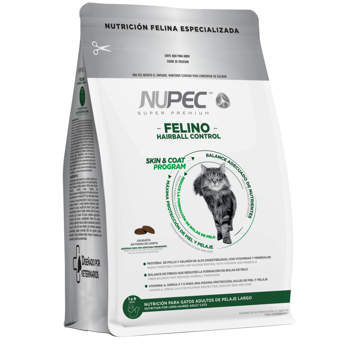 : Nupec felino Hairball croqueta para gato en etapa madura, un alimento con un balance adecuado de nutrientes que ayuda a reducir la formación de bolas de pelo, brindándole máxima protección de piel y pelaje. Bolsa de 3 kg