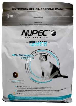 Nupec felino Weight Care croqueta para gato Adulto, un alimento que ayuda a tu gato alcanzar y mantener su peso ideal, por medio de una sana alimentación. Bolsa de 1.5 kg