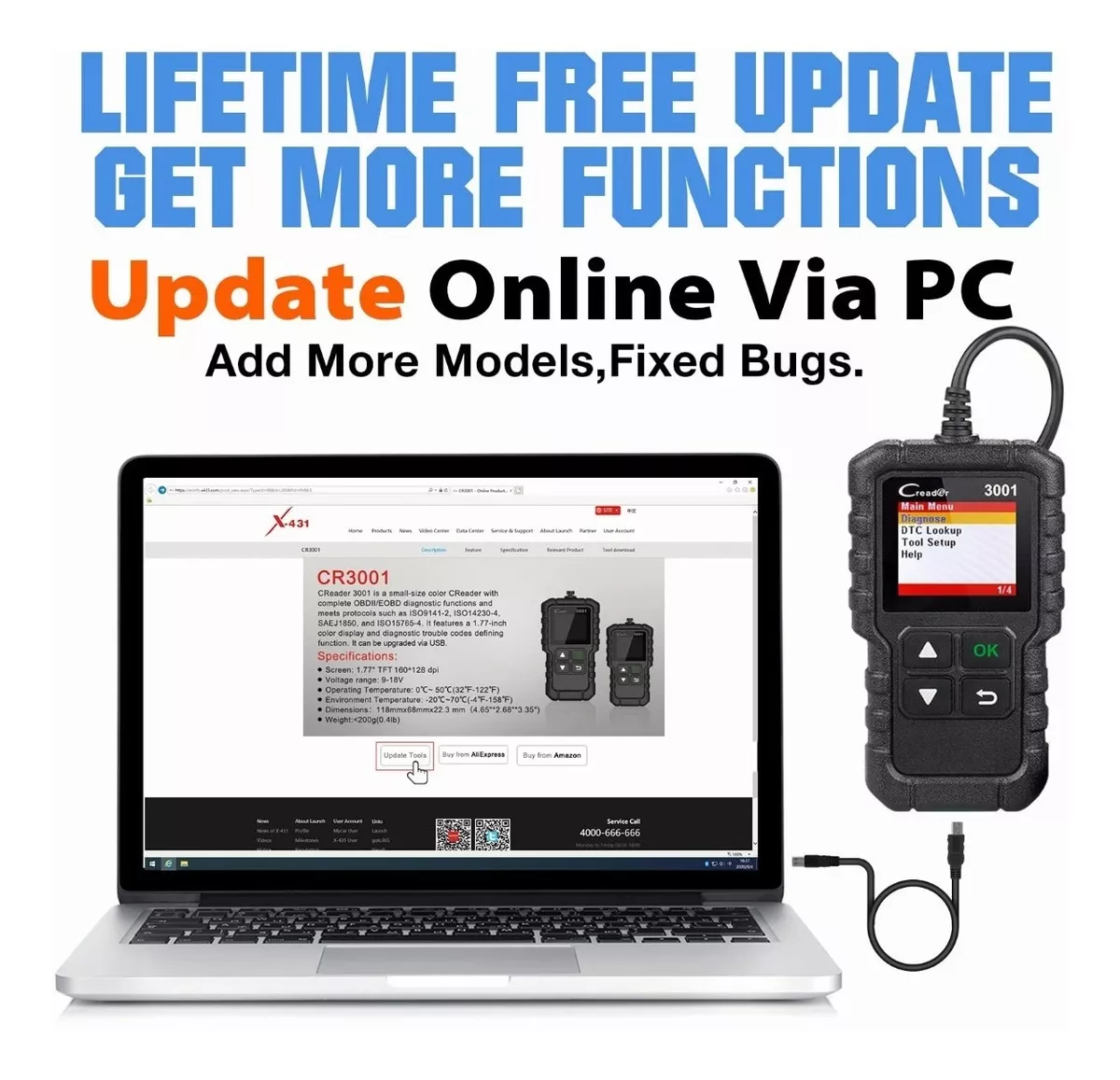 Launch Creader 3001 Escaner Automotriz Obd2 Multimarca Motor Negro