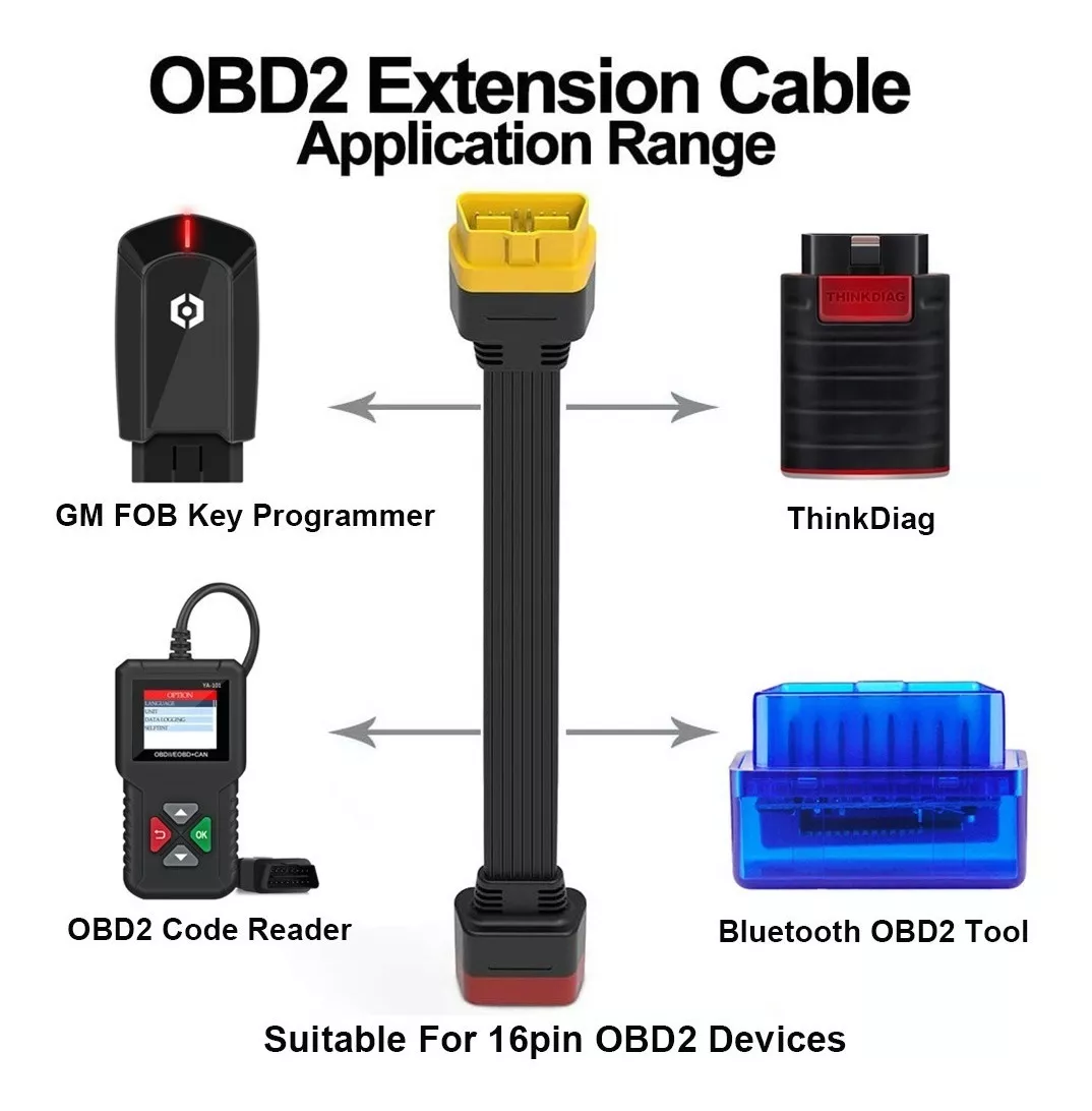 Cable De Extensión Obd2 16 Pin Para Escaner Automotriz 36cm negro/rojo/amarillo