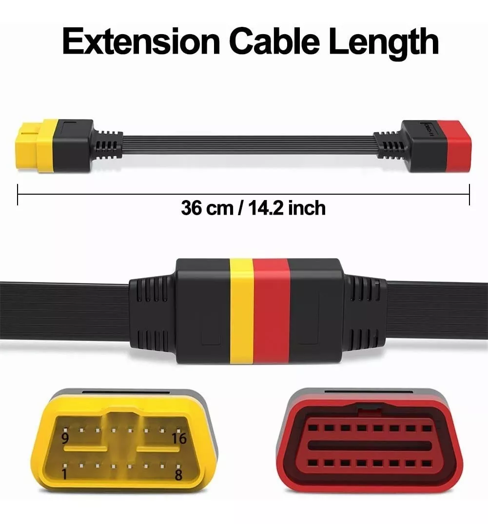 Cable De Extensión Obd2 16 Pin Para Escaner Automotriz 36cm negro/rojo/amarillo