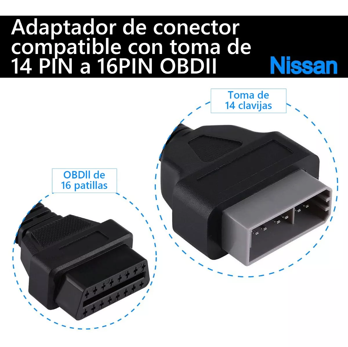 Adaptador De Escáner Obd2 Para Nissan/tsuru De 16 A 14 Pines Negro