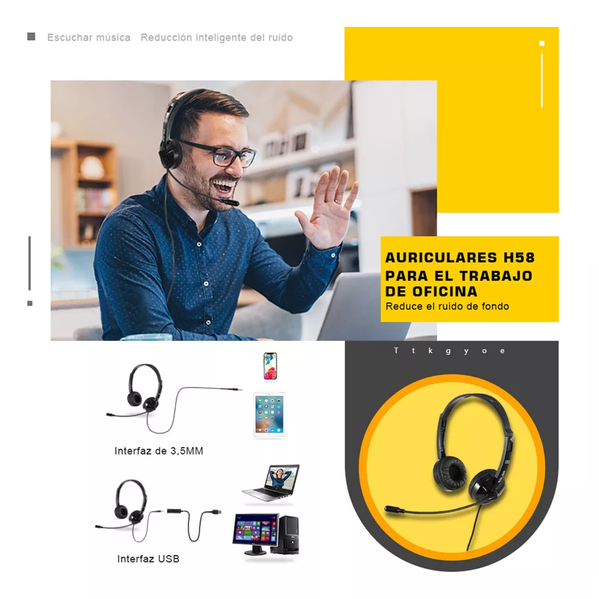 Audífonos Alámbricos Gamer Diadema Call Center Con Micrófono Negro