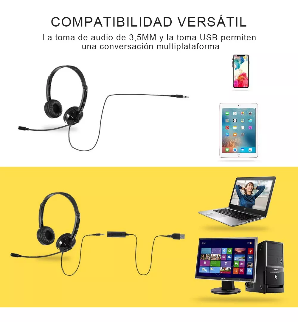 Audífonos Alámbricos Gamer Diadema Call Center Con Micrófono Negro