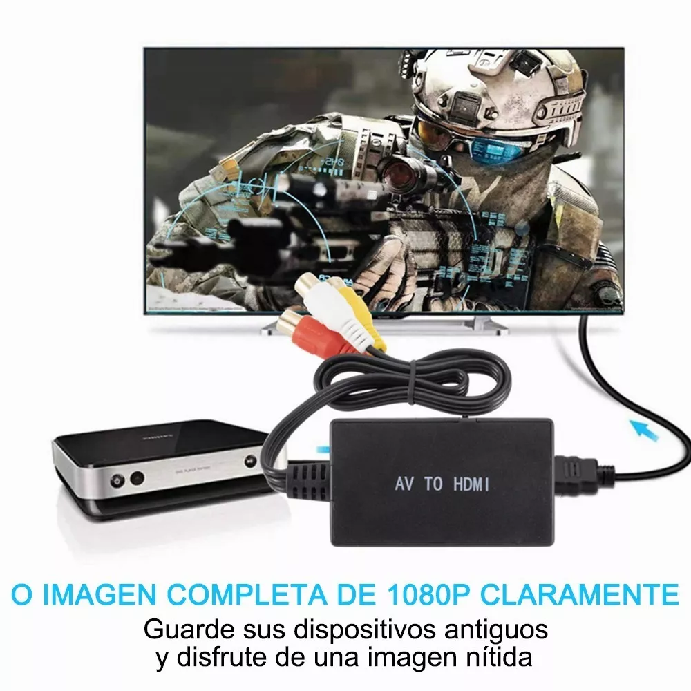 Convertidor Av A Hdmi, Adaptador Compuesto Negro