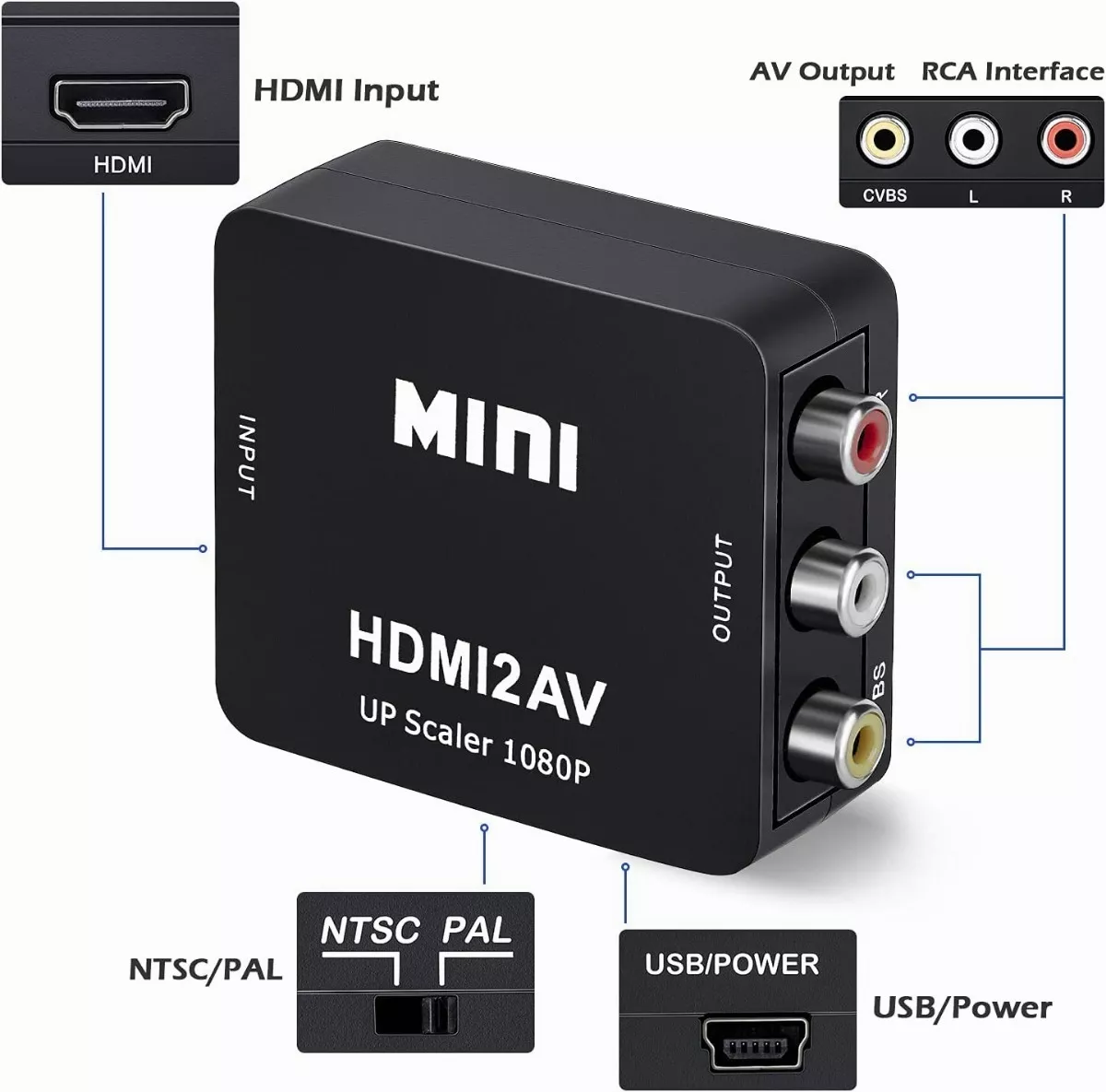 Adaptador Convertidor A Rca Vga 1080p De Audio Y Video Negro