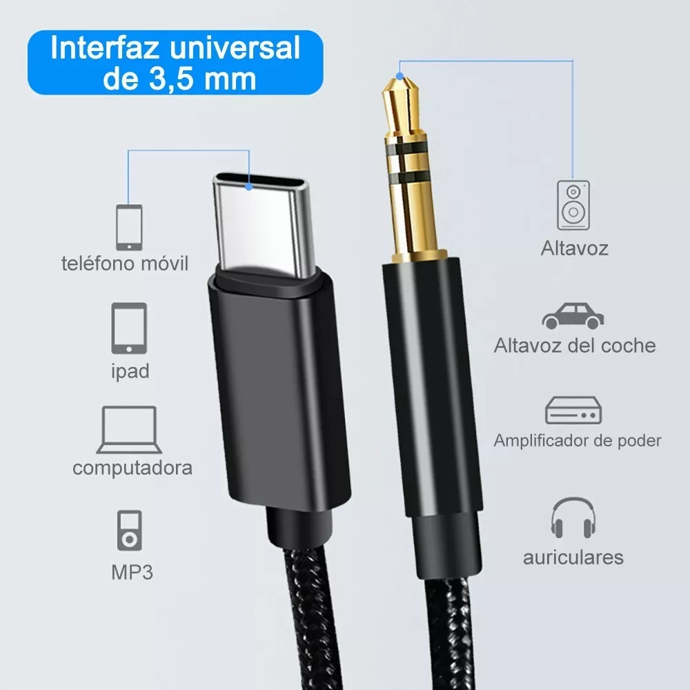 Cable Adaptador USB-C A 3.5 Mm, 1 Metro, Compatible Con IPhone 15 Y Android
