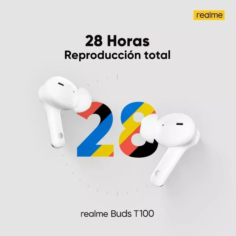 Audífonos Cancelación De Ruido Táctil Realme Buds T100 Ipx5 Blanco