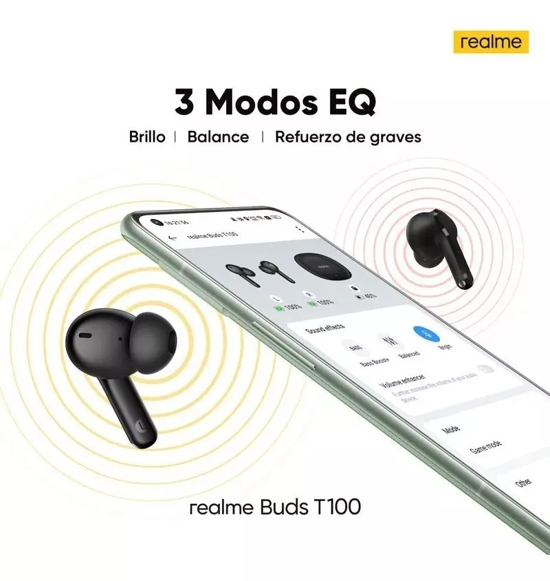Audífonos Cancelación De Ruido Táctil Realme Buds T100 Ipx5 Blanco