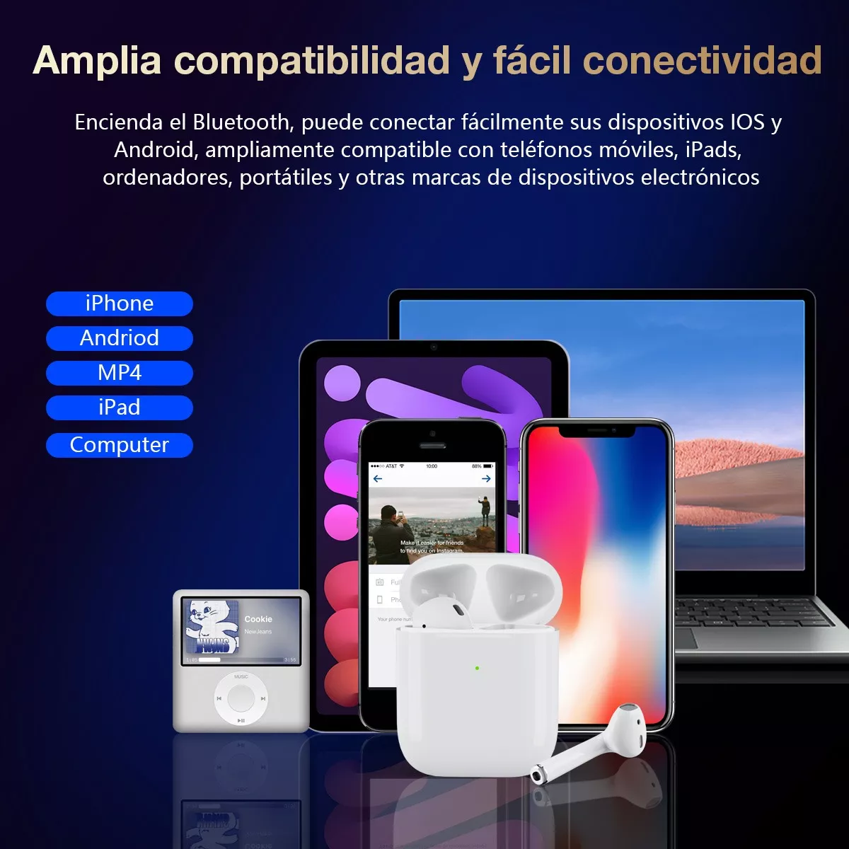 Audifonos Inalámbricos Bluetooth Compatible Blanco