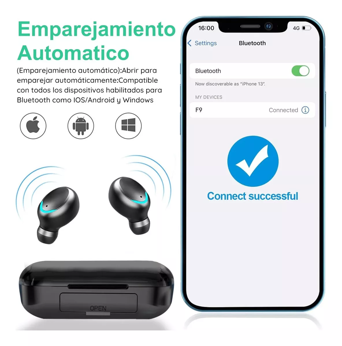 Audífonos in-ear gamer inalámbricos TWS F9-5 BTH-F9-5 negro