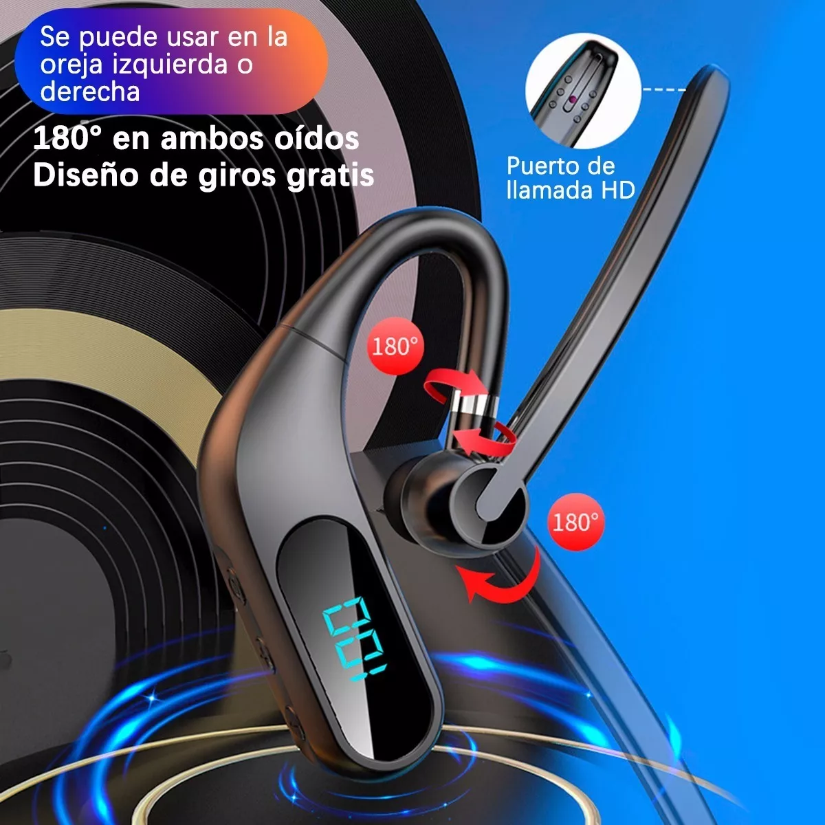 Audifono Manos Libres Bluetooth Microfono Pantalla Digital Negro