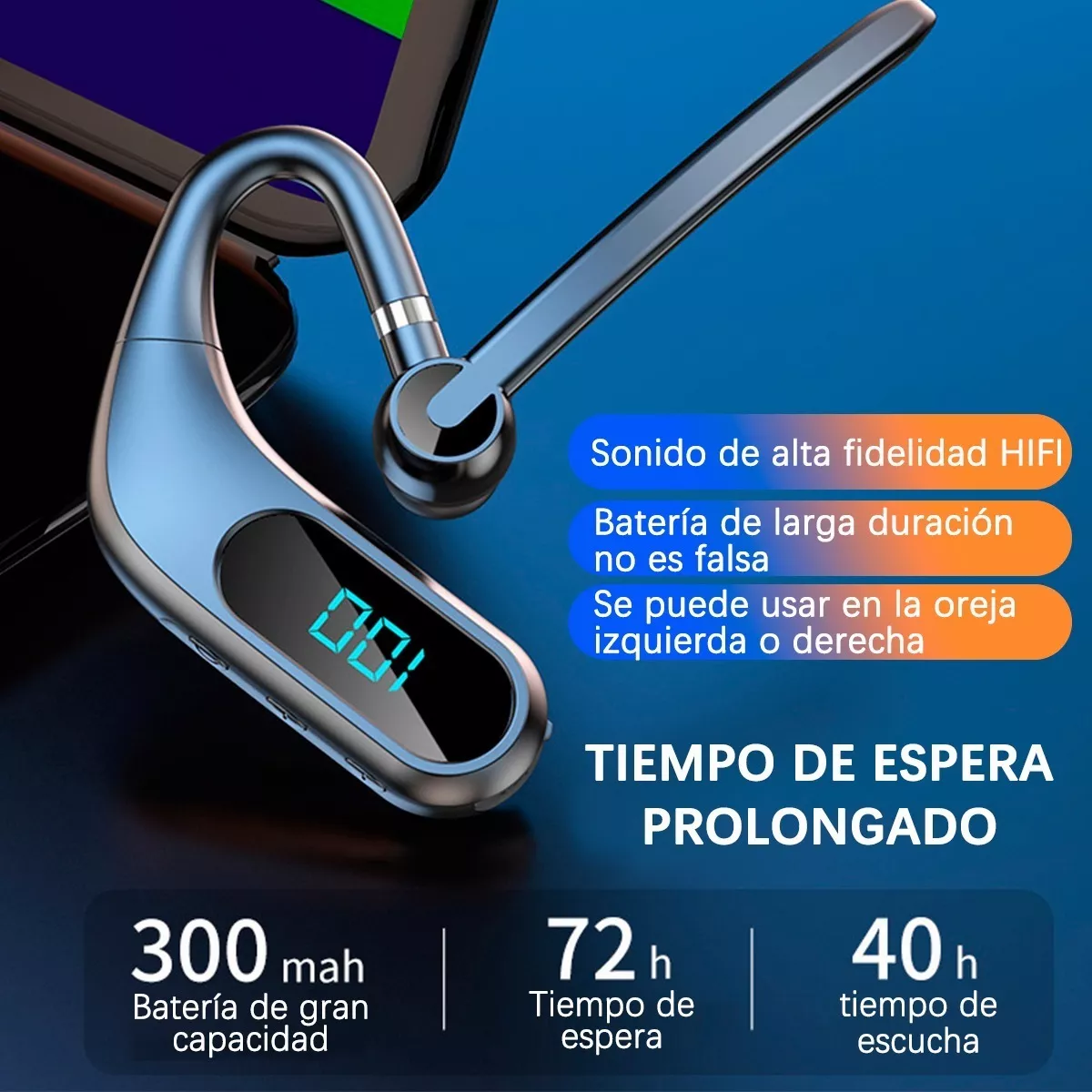 Audifono Manos Libres Bluetooth Microfono Pantalla Digital Negro