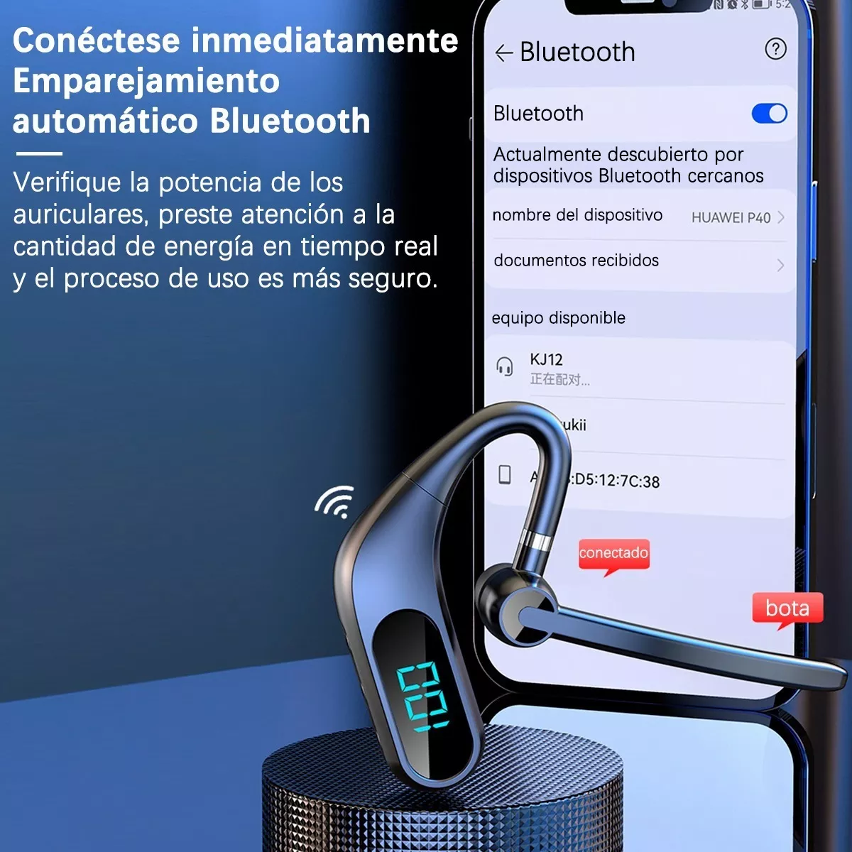 Audifono Manos Libres Bluetooth Microfono Pantalla Digital Negro