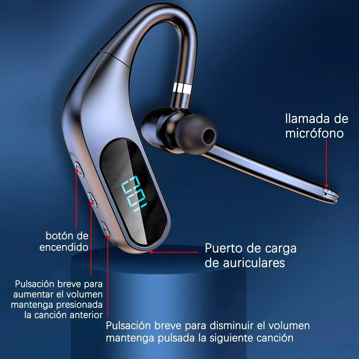 Audifono Manos Libres Bluetooth Microfono Pantalla Digital Negro