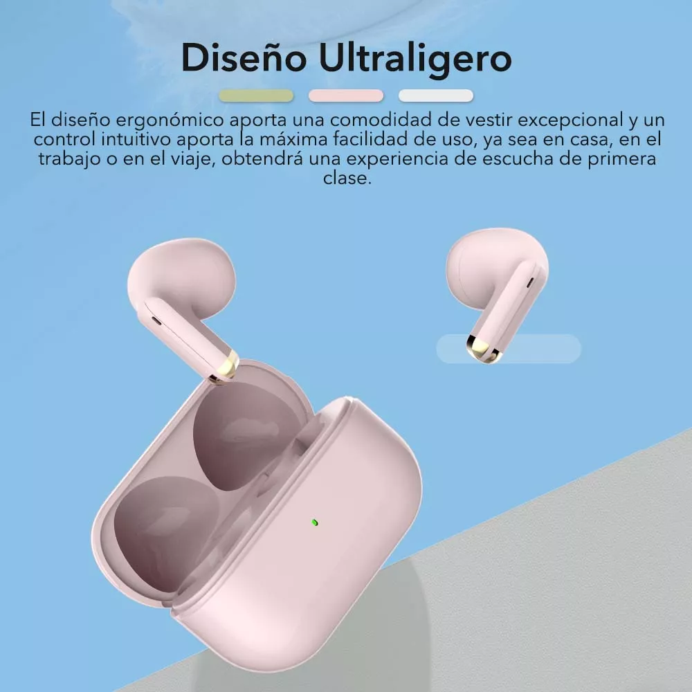 Audífono in-ear inalámbrico Bluepods Mini 1 rosa con luz LED