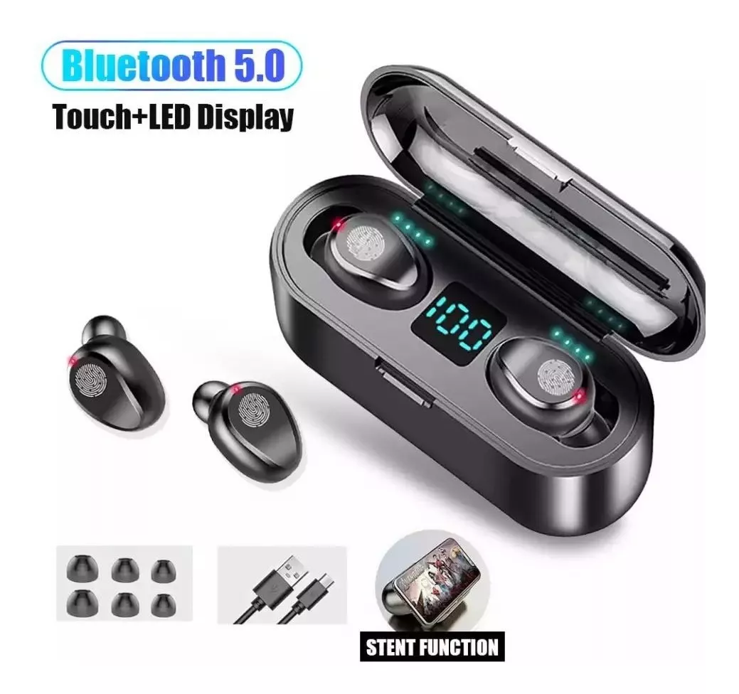 Audífonos in-ear inalámbricos F9 negro con luz LED