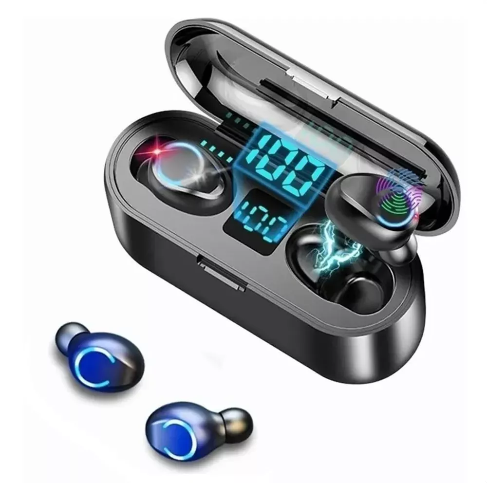 Audífonos in-ear inalámbricos F9 negro con luz LED