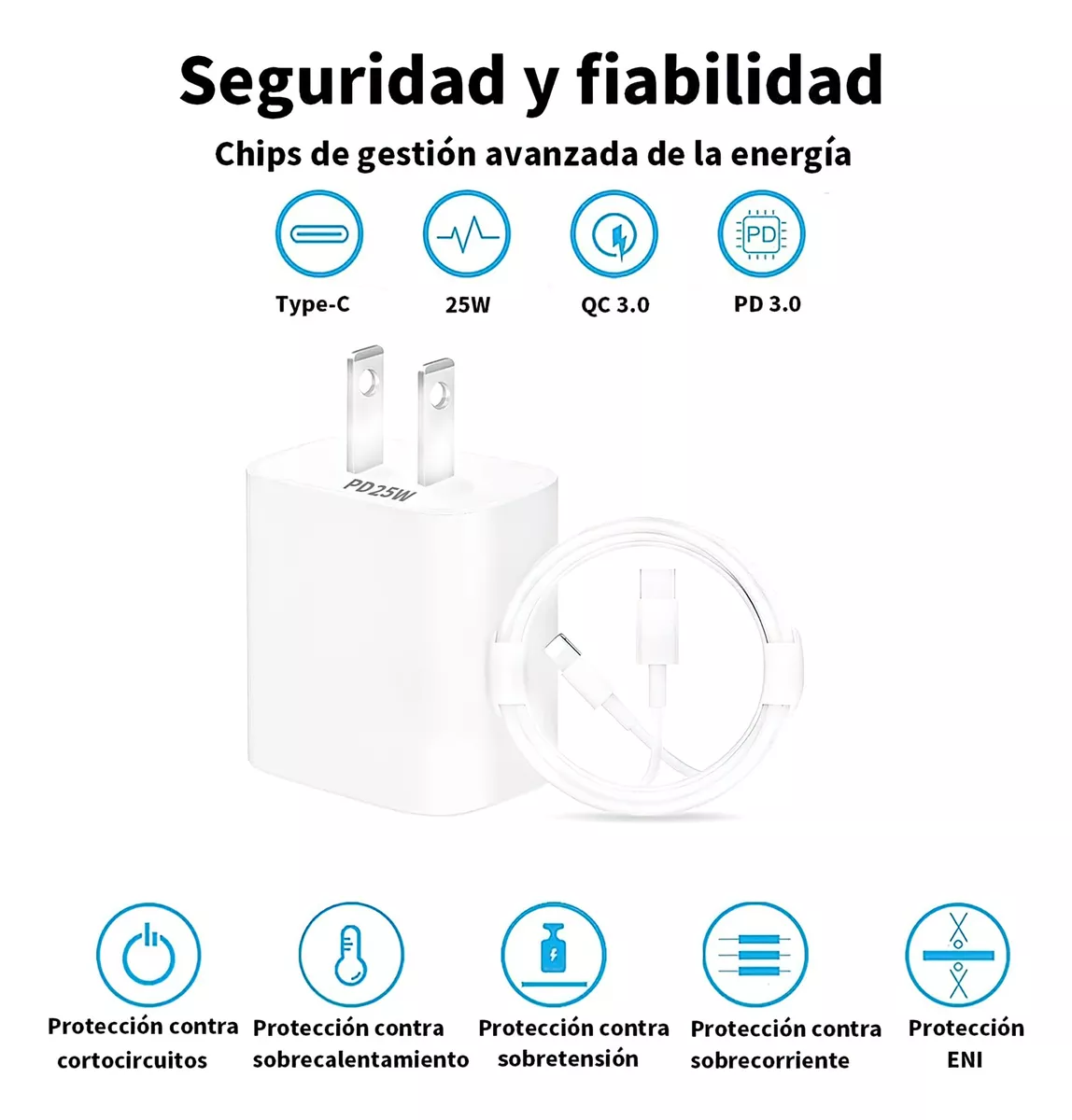 25w Cargador Carga Rapida Para iPhone Tipo C Cable 3 Pack Blanco