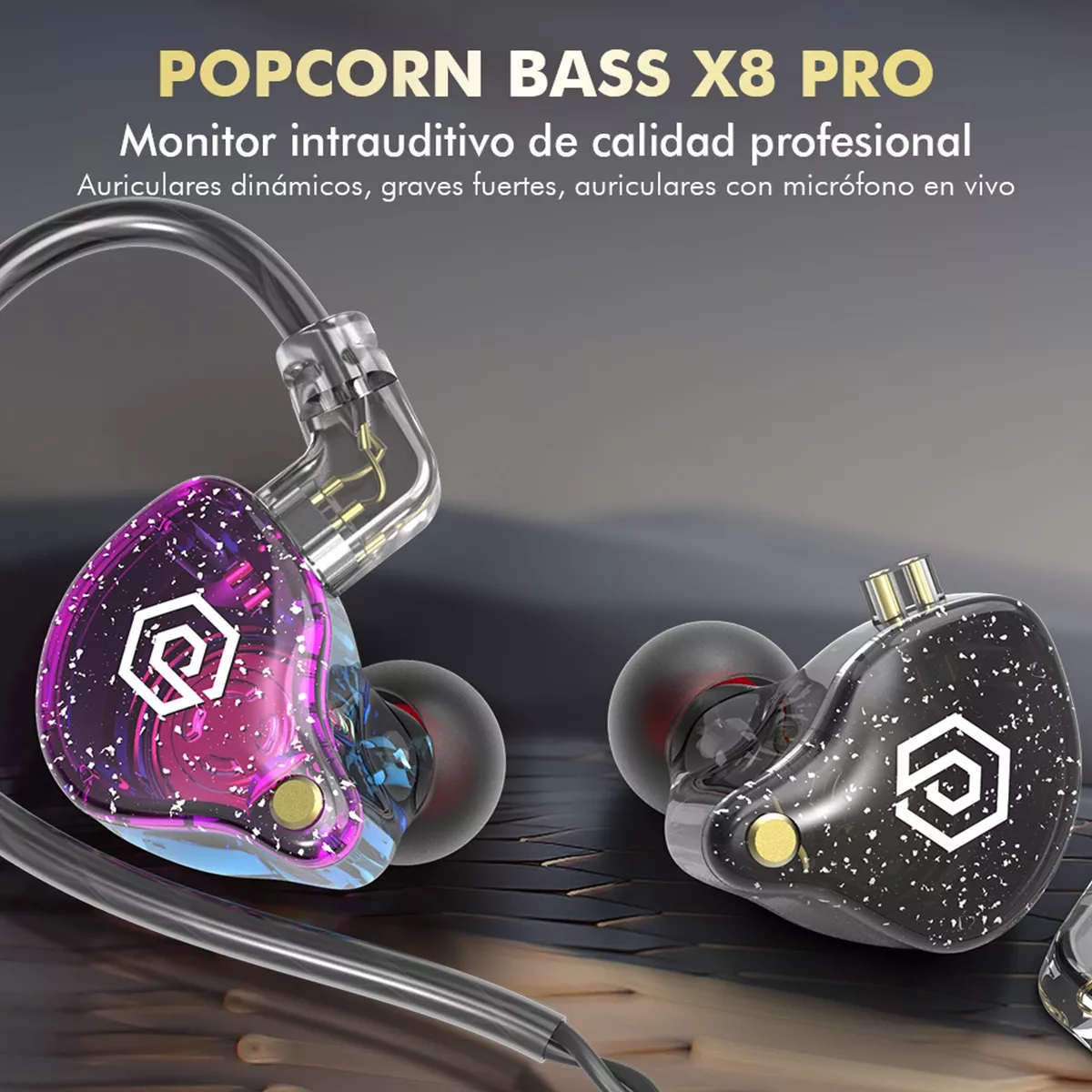 Aud fonos in ear gamer Popcorn BASS X8 PRO negro