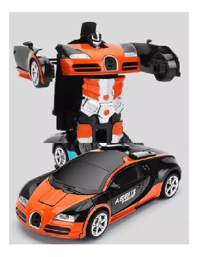 Carro Transformer Radio Control Con Sensor Robot Car Color Negro Con Naranja.