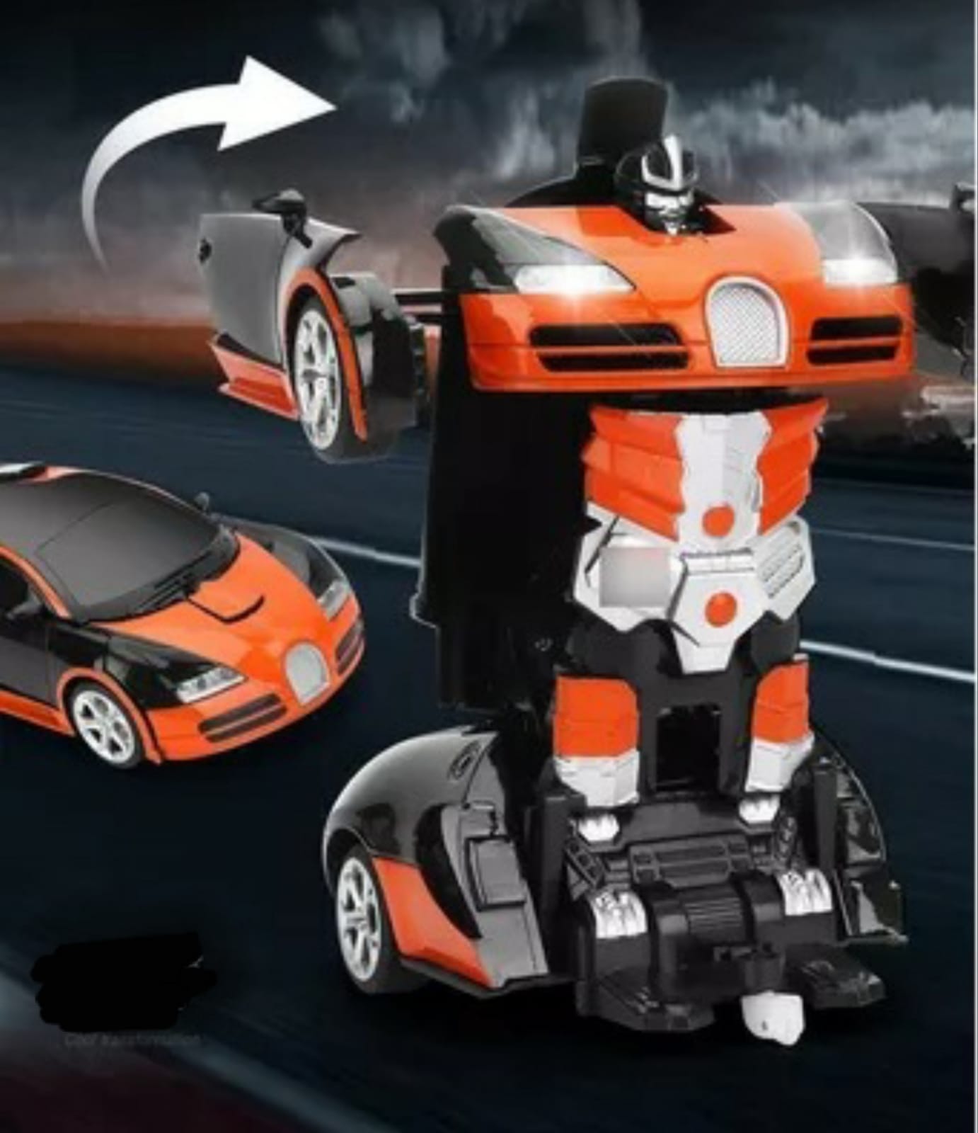 Carro Transformer Radio Control Con Sensor Robot Car Color Negro Con Naranja.