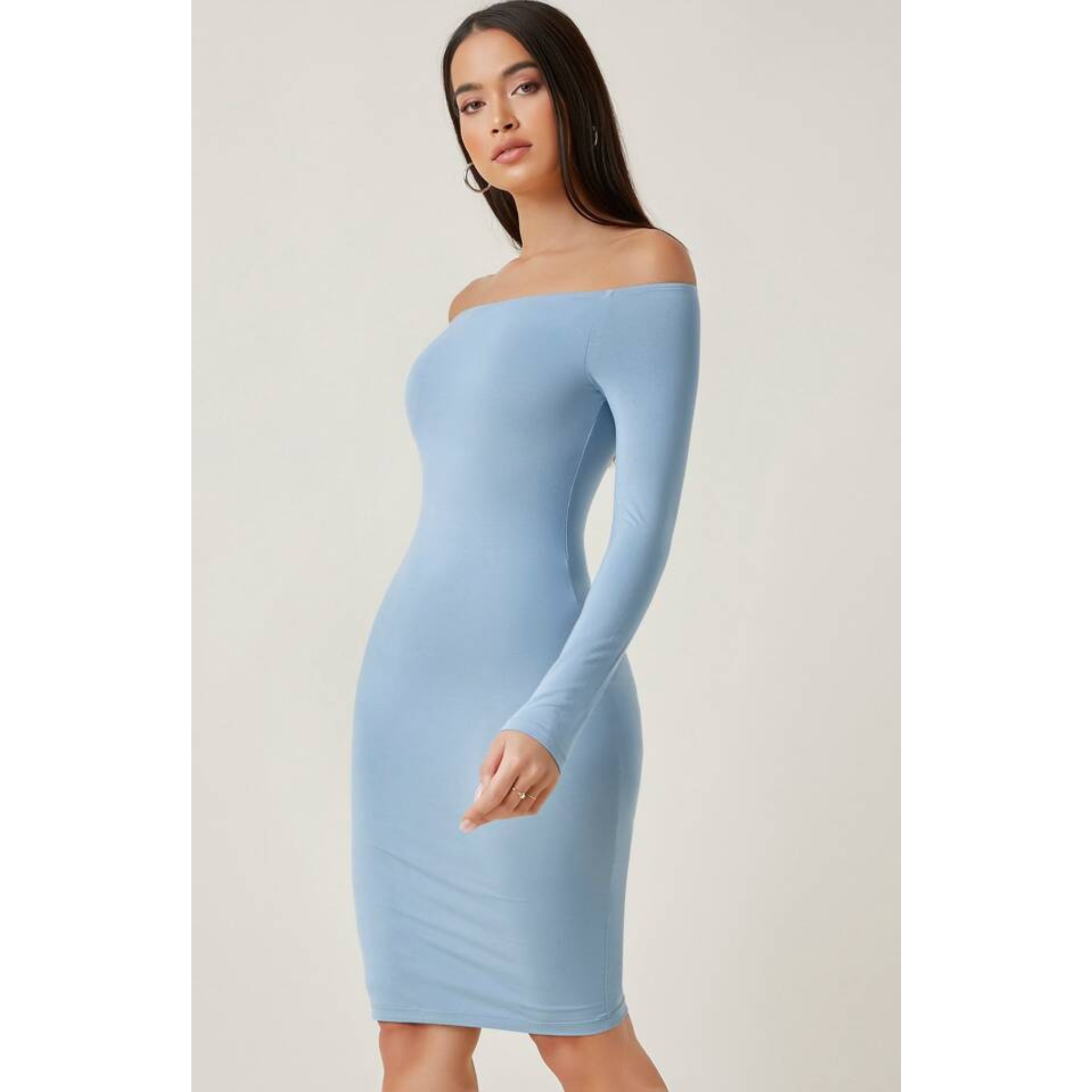 Vestido ajustado con mangas de hombros descubiertos con altura a la rodilla para mujer