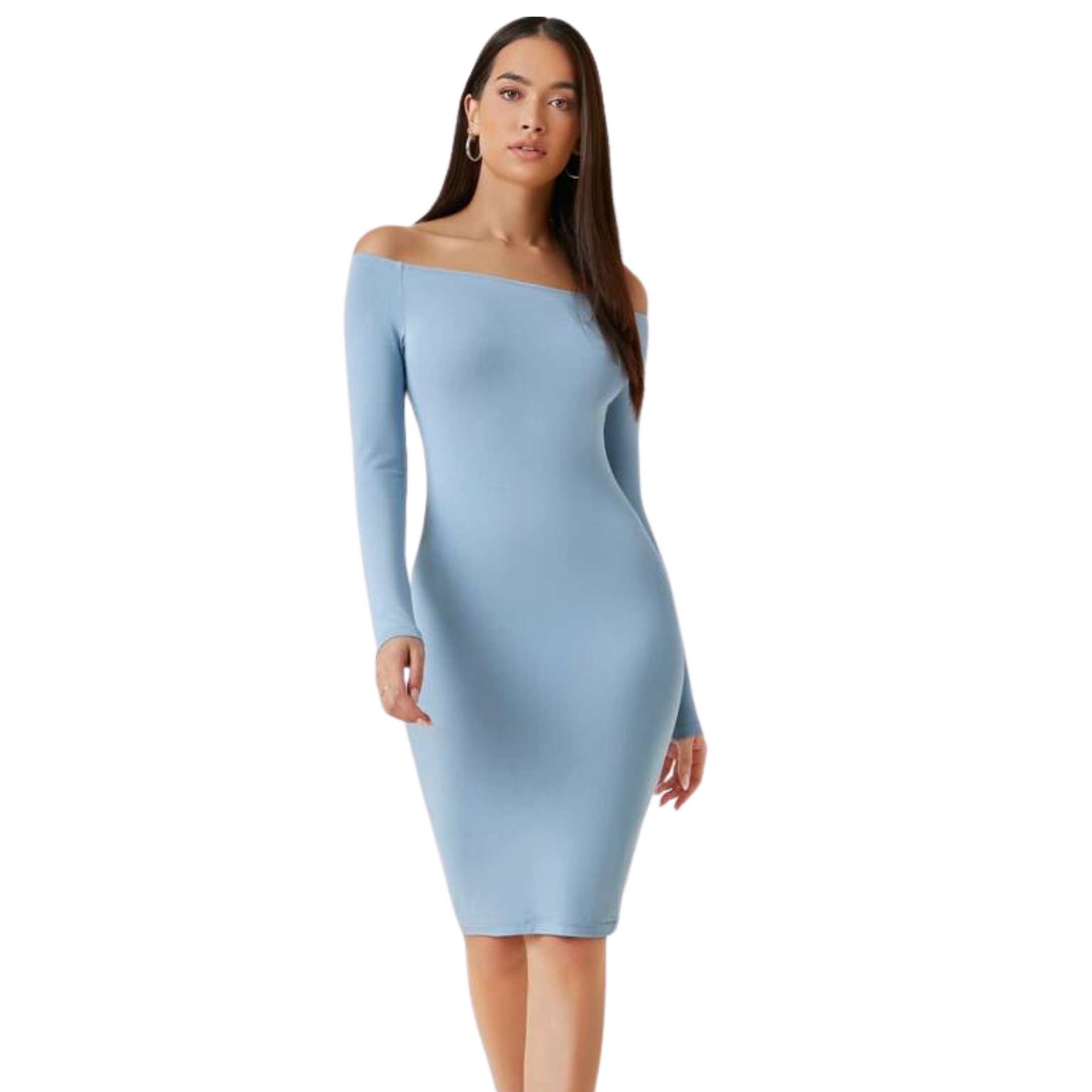 Vestido ajustado con mangas de hombros descubiertos con altura a la rodilla para mujer