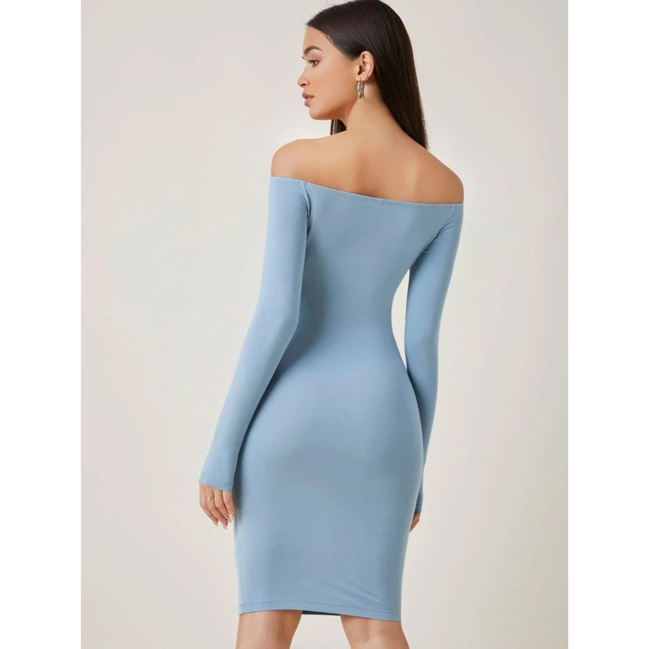 Vestido ajustado con mangas de hombros descubiertos con altura a la rodilla para mujer