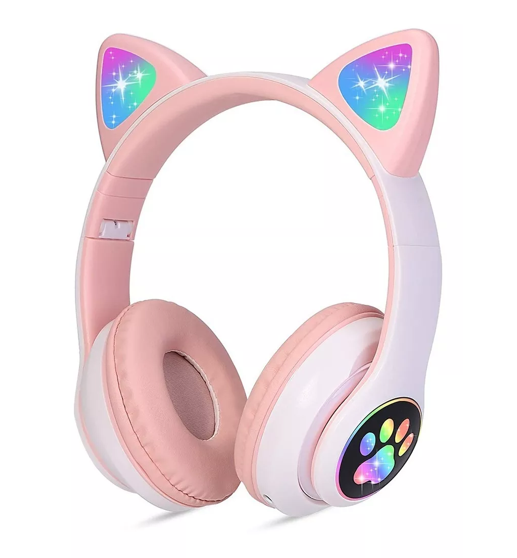 Diadema Audifonos Orejas De Gato Bluetooths 5.1 Led Ninos Rosa