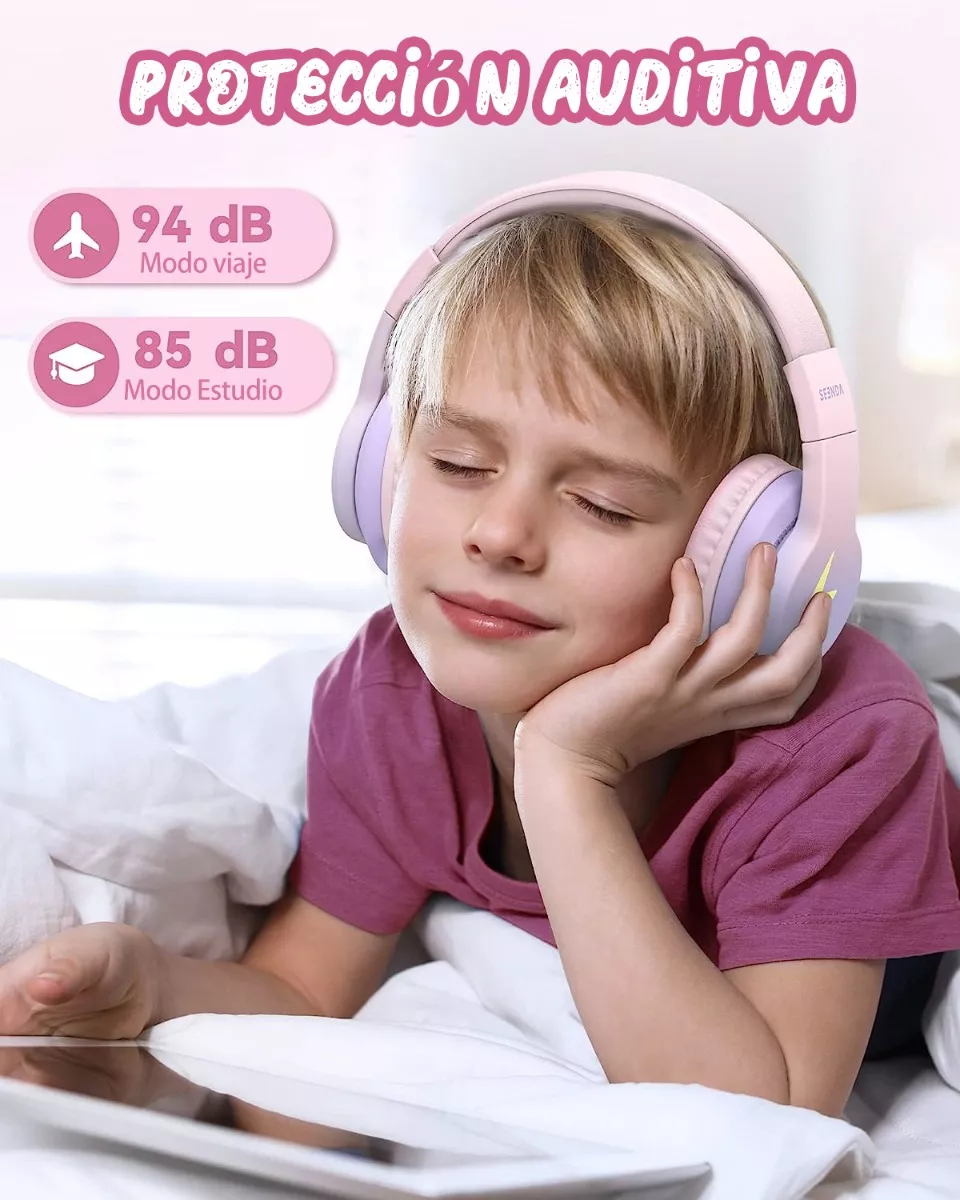 Auriculares Bluetooth Diadema Inalámbricos Para Niños 45h Rosa/Morado