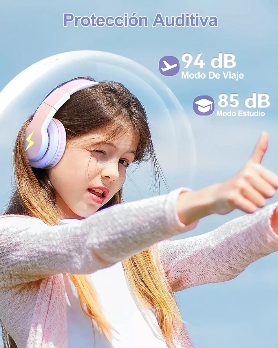 Auriculares Bluetooth Diadema Inalámbricos Para Niños 45h Rosa/Morado
