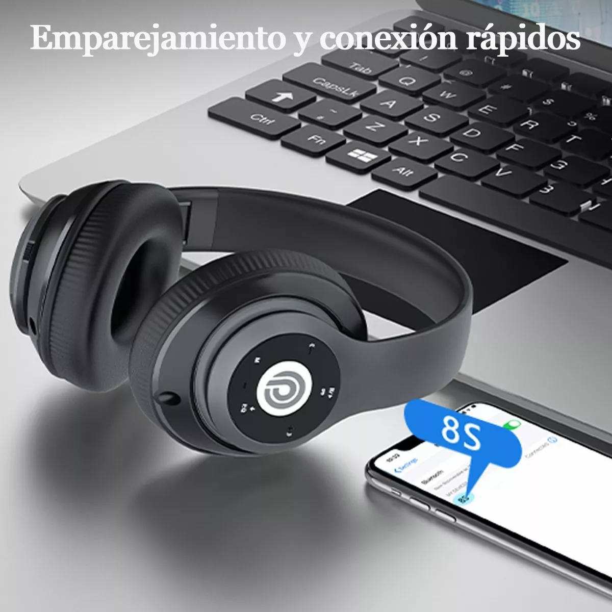 Audífonos Inalámbrico Diadema Con Microfono Bluetooth 52hora Negro