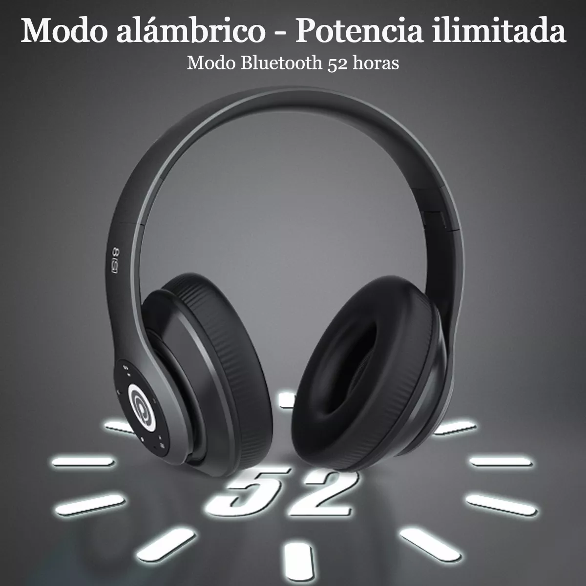 Audífonos Inalámbrico Diadema Con Microfono Bluetooth 52hora Negro