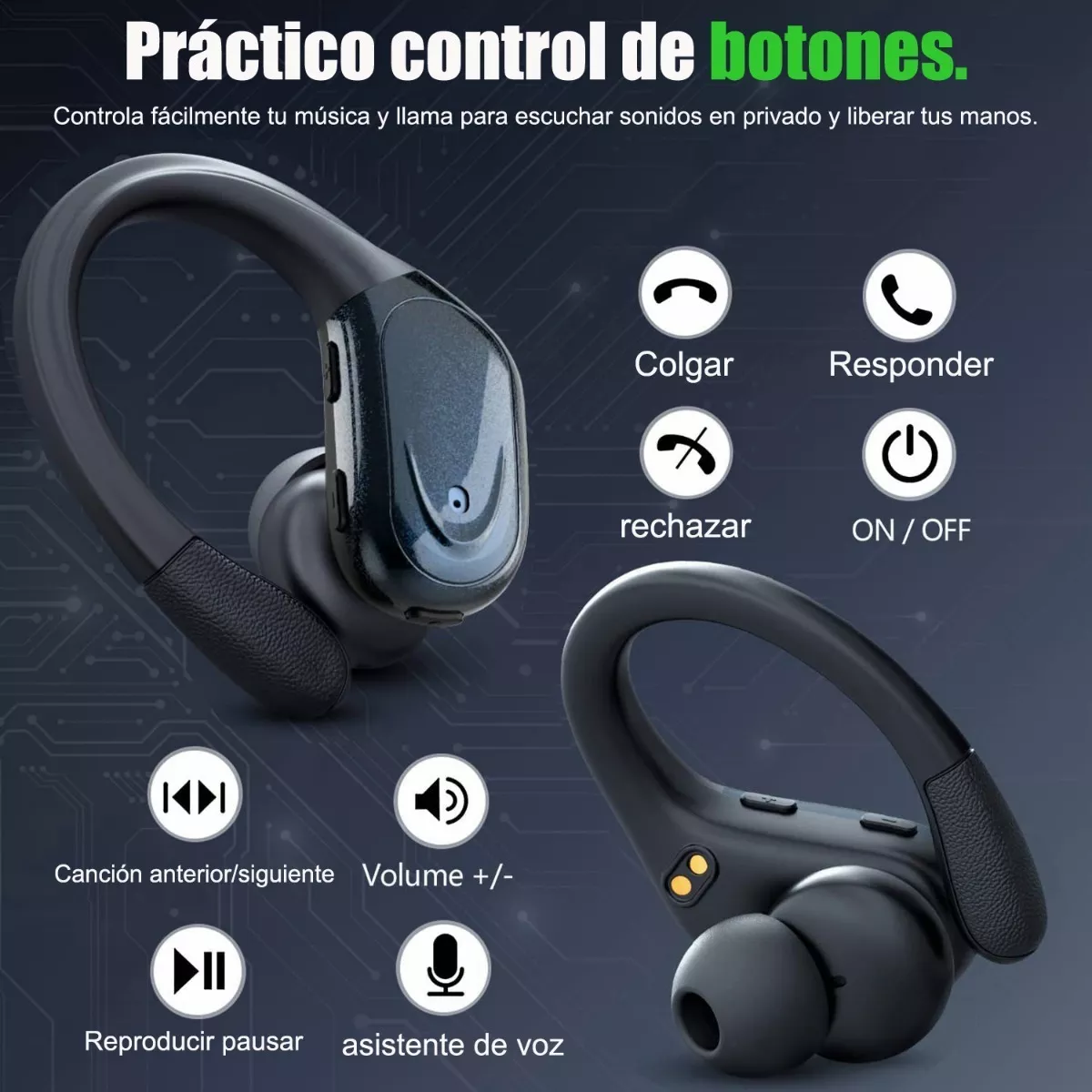 Auriculares Inalámbricos Deportivos Bluetooth Con Ganchos Negro